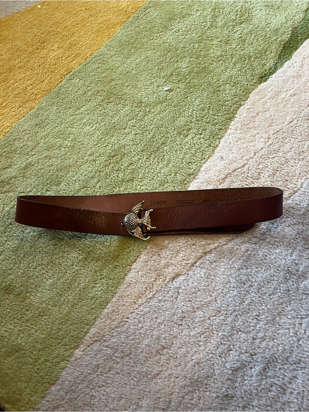 Vintage J.Crew British Tan Leather Statement Belt Fish Buckle Made in England